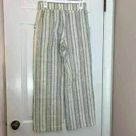 Sienna Sky Casual Beachy Wide Leg Flowy Pant Cream with Stripes Size Small - Picture 3 of 7